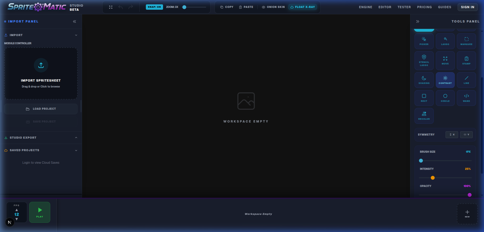Studio Editor interface with right sidebar Tools panel expanded